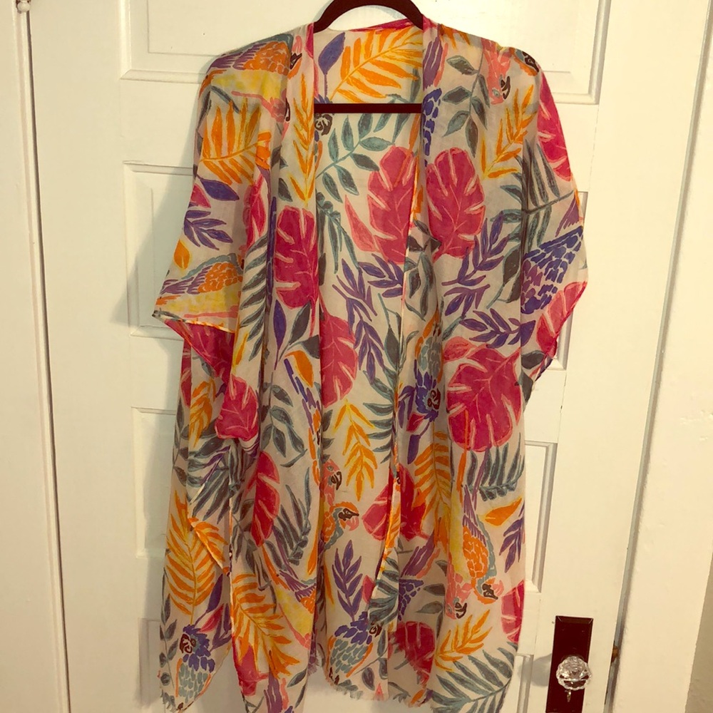 Floral palm leaf sheer kimono / cardigan